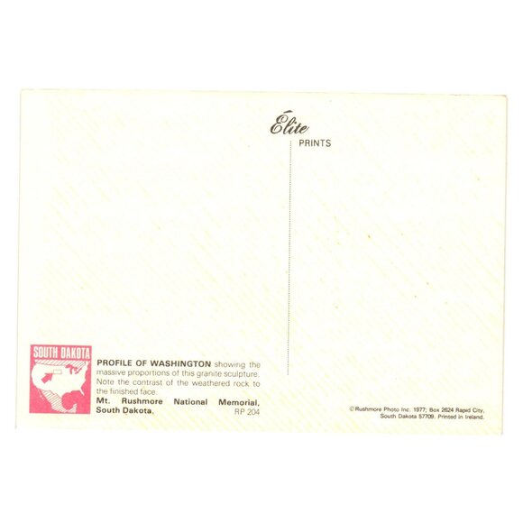 Profile Washington Postcard Mount Rushmore National Memorial South Dakota 1977 - Picture 2 of 2